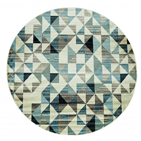 Palacedesigns 8 ft. Round Blue & Beige Nested Diamonds Modern Area Rug - Blue - 8 ft. PA3684193